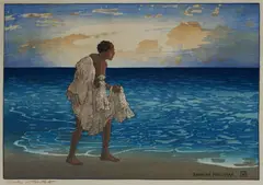 Charles William Bartlett, Hawaiian Fisherman, c. 1919, color woodcut on Japan paper