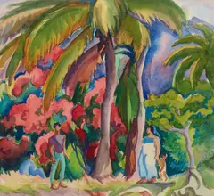 Robert Eskridge, Under the Palm Trees, watercolor and graphite on paper