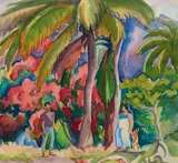 Robert Eskridge, Under the Palm Trees, watercolor and graphite on paper