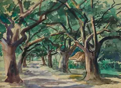 Jule H. Kullberg, Puna Coastline, thought to be Red Road (Kapoho Kalapana Road) or Red Cinder Road (Route 137), watercolor and pencil on paper