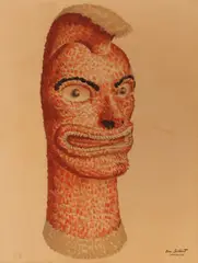 Ben Silbert, Portrait of Duke Kahanamoku in Kamehameha Feather Cape; Feathered Hawaiian war god Kūkaʻilimoku ["Kū, the snatcher of land"] (a group of two), watercolor on paper