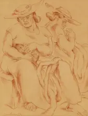 Cornelia MacIntyre Foley, Lei Makers, 1937, pencil and sanguine on paper