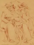 Cornelia MacIntyre Foley, Lei Makers, 1937, pencil and sanguine on paper
