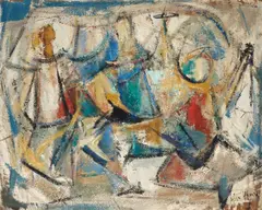 John Chin Young, Figures, oil on Masonite
