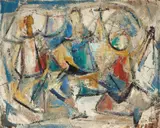 John Chin Young, Figures, oil on Masonite
