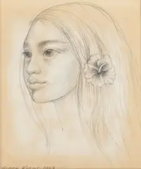 Erika by Margaret Keane, 1968, pencil on paper, sold Aug 2023