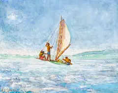 Herman Gouwe, Sailing in Tahiti, oil on canvas