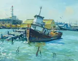 Robert Caples, Galveston Port, oil on canvas