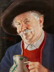 A good drink by Otto Eichinger, oil on board, sold May 2023