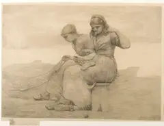Winslow Homer, Mending the Tears (c. 1888) (G. 97), Etching on simili japon paper