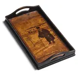 decorated with "The Hermit", after Mikhail Nesterov by Decorative wooden tray with marquetry scene, sold May 2023