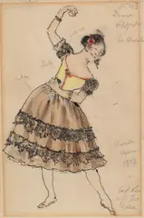Alexandre Benois, Two costume designs for 'Chocolat' from the Spanish pas de deux, The Nutcracker, 1957, pen and ink, pencil and watercolour on paper