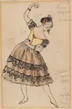 Alexandre Benois, Two costume designs for 'Chocolat' from the Spanish pas de deux, The Nutcracker, 1957, pen and ink, pencil and watercolour on paper