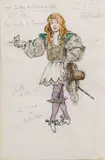 Alexandre Benois, Two costume designs for La Belle au Bois Dormant 1953, pencil, pen, watercolour and touches of gold paint on paper