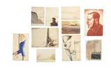 Lev Vladimirovich Kantorovich, Pokhod 'Sibiriakova' [Voyage of the Sibiriakov]. Moscow-Leningrad: 1933, 16 plates, some coloured; and A collection of nine original watercolours comprising: The wireless operators Ernest Krenkel and Eugene Gershevich; A sailor, Gregory Durassov; Every time the ice-breaker got stuck in an icefield it was necessary to break the ice all around the ship with pick axes; [A ship in the Arctic]; [Arctic costal landscape]; [Two hunters]; [The Arctic, 1932], [Portrait of an unidentified member of the expedition], [The Dvina, Arkhangelsk]., eight pencil and watercolour on paper, one red wash on paper