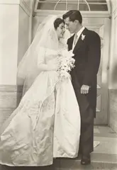 Ed Clark, Elizabeth Taylor and Nicky Hilton on their Wedding Day, 1950, Gelatin silver print; signed in pencil and annotated 'Elizabeth Taylor + Nicky Hilton (1st Marriage)' in ink on the reverse