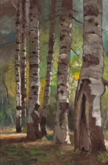 Edwin Deakin, Tallac (Aspens Near Fallen Leaf Lake), oil on paperboard laid to canvas