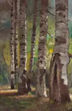 Edwin Deakin, Tallac (Aspens Near Fallen Leaf Lake), oil on paperboard laid to canvas