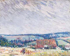 Joseph Raphael, Wheat Harvester with Hills of Uccle Beyond (Belgium), oil on canvas