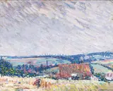 Joseph Raphael, Wheat Harvester with Hills of Uccle Beyond (Belgium), oil on canvas