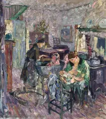 Joseph Raphael, Interior with Woman and Children, oil on canvas