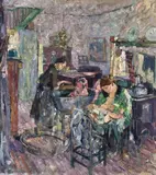 Joseph Raphael, Interior with Woman and Children, oil on canvas