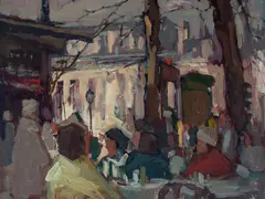 Si Chen Yuan, Cafe Scene, oil on canvas