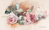 Franz Bischoff, Three Red Roses, watercolor on paper