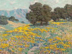 Granville Redmond, Oaks and Wildflowers, oil on canvas