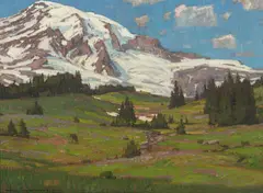 William Wendt, Early Spring (Wildflowers Beneath Mount Rainier), oil on canvas