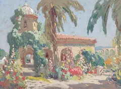 Colin Campbell Cooper, Capistrano Train Station, gouache on paper