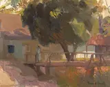 Franz Bischoff, Figure on a Bridge, oil on canvas