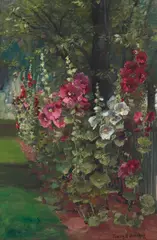 Franz Bischoff, Hollyhocks, oil on canvas