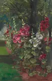 Franz Bischoff, Hollyhocks, oil on canvas