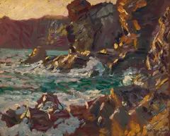 Waves Breaking at Sunset by Paul Dougherty, oil on panel, sold Nov 2023