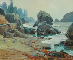 Mystic Shore by Jack Wilkinson Smith, oil on canvas, sold Nov 2023