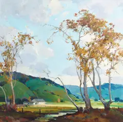 Orrin A. White, Green Fields and Sycamores, oil on canvas