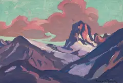 Mountain Peaks by Franz Bischoff, oil on board, sold Nov 2023