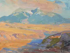 Distant Peaks by Franz Bischoff, oil on board, sold Nov 2023