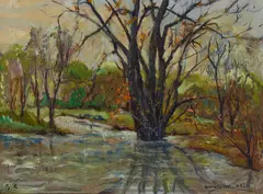 A View of the Bronx River (New York) by George Gardner Symons, oil on board, sold Nov 2023