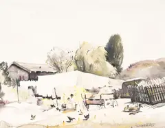 Millard Sheets, The Clothesline, watercolor on paper