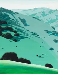 Eyvind Earle, California Hills, oil on Masonite