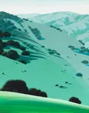 Eyvind Earle, California Hills, oil on Masonite