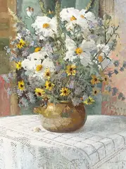 Meredith Brooks Abbott, Matilija Poppies and Sage, oil on canvas