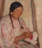Mary Mendenhall Gray, Portrait of a Woman Beading a Moccasin (White Wolf), oil on panel