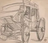 Maynard Dixon, Old Stage Coach, pencil on paperboard