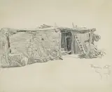 Maynard Dixon, Old Adobe of Phoenix, pencil on paper