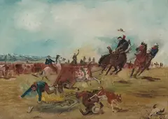 Charles Marion Russell, The Judith Round Up at Sage Creek, circa 1885-1886, oil on board