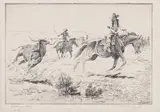 Elling William "Bill" Gollings, Busting a Steer, 1927, Etching on wove paper