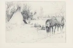 Winter Camp by Elling William "Bill" Gollings, 1927, Etching on laid paper with FJ Head & Co watermark, sold Nov 2023